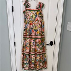 Jade Floral Maxi Dress with Striped Accents